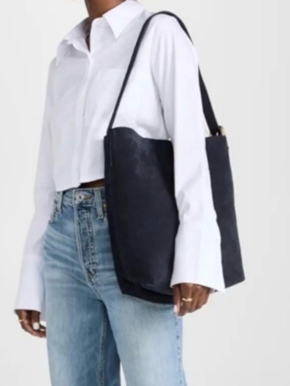 Madewell The Essential Black  Suede Everyday Bucket Tote Nwt - Picture 5 of 11